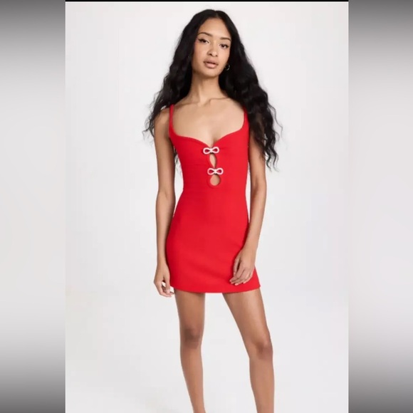 Christian Lacroix Dresses & Skirts - NWT Christian Lacroix scoop neck red peephole dress rhinestone bows size M